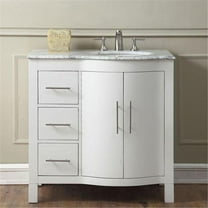Silkroad Exclusive V0320WW36L 36 in. Carrara White Marble Top Single Sink Bathroom Vanity