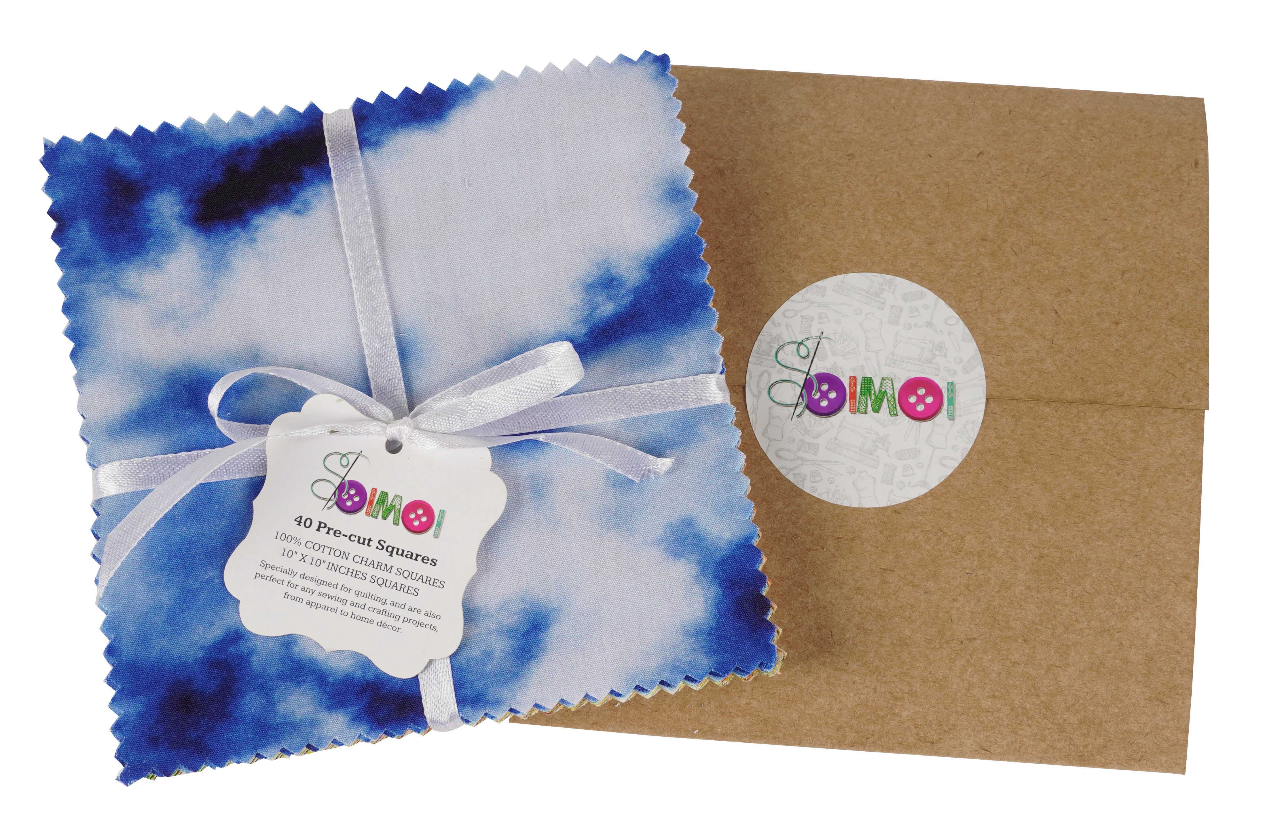 Soimoi Precut 10-inch Tie & Dye Prints Cotton Fabric Bundle Quilting Squares Charm Pack DIY Patchwork Sewing Craft- Multicolor