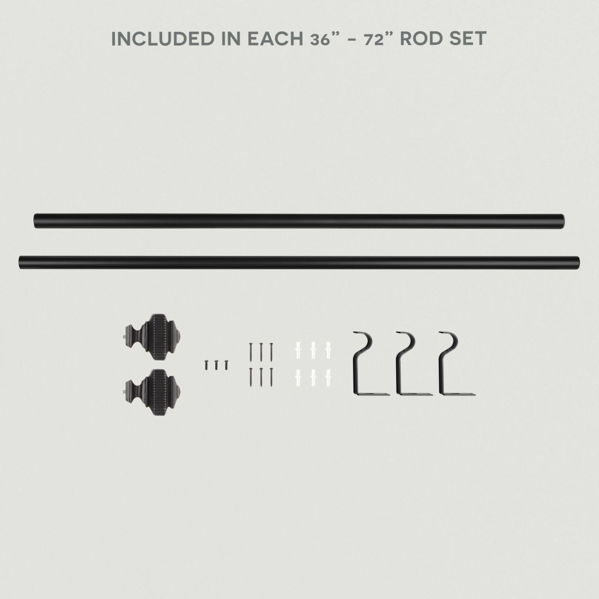 Exclusive Home Rockwell 1" Window Curtain Rod and Finial Set, Adjustable 36"-72", Matte Black