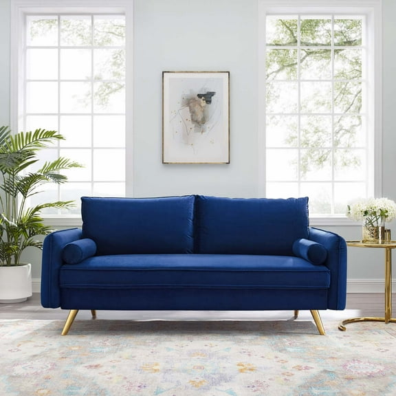Modway Revive Performance Velvet Sofa in Navy