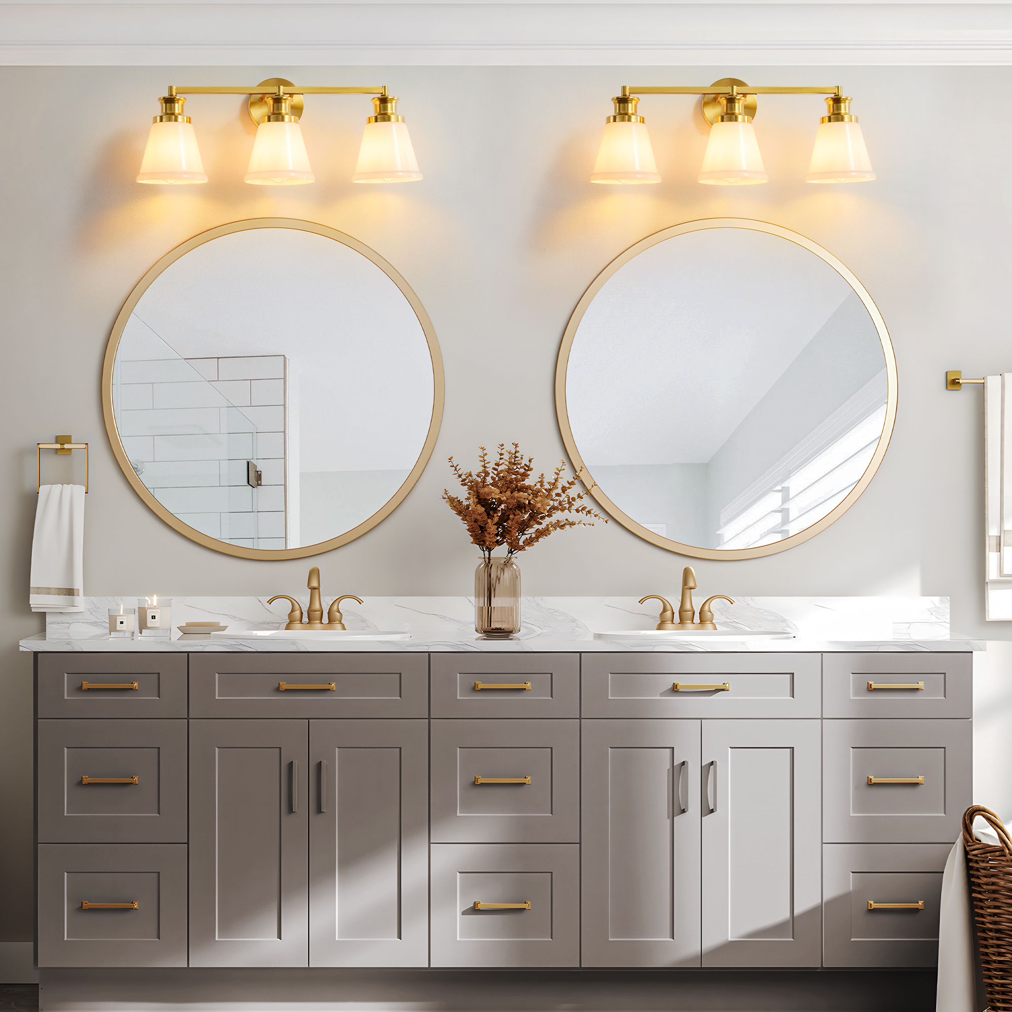 Bathroom Vanity Light Fixtures 3 Lights Modern Bathroom Lighting Fixtures Over Mirror with Frosted Milky Glass Shade Gold Wall Sconce for Bath Bedroom