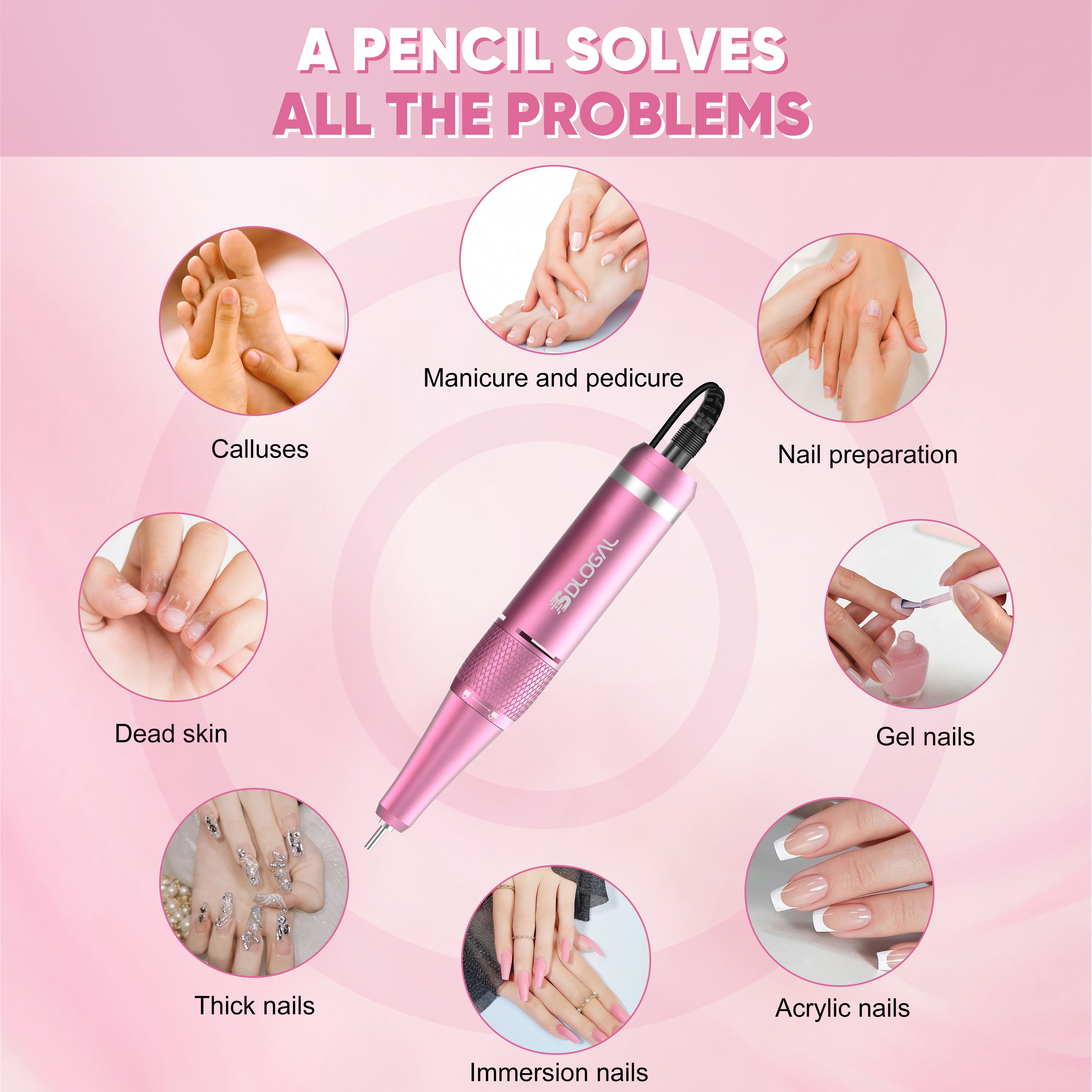 Sdlogal 3-in-1 Electric Nail Drill Polisher with Vacuum Cleaner, 45000 RPM, Polishing,Variable Speed