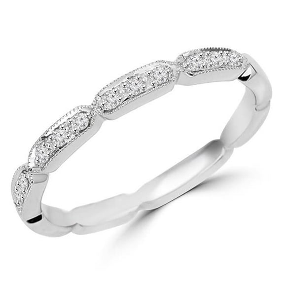 MDR140066-6.75 0.1 CTW Round Diamond Semi-Eternity Wedding Band Ring in 14K White Gold - Size 6.75
