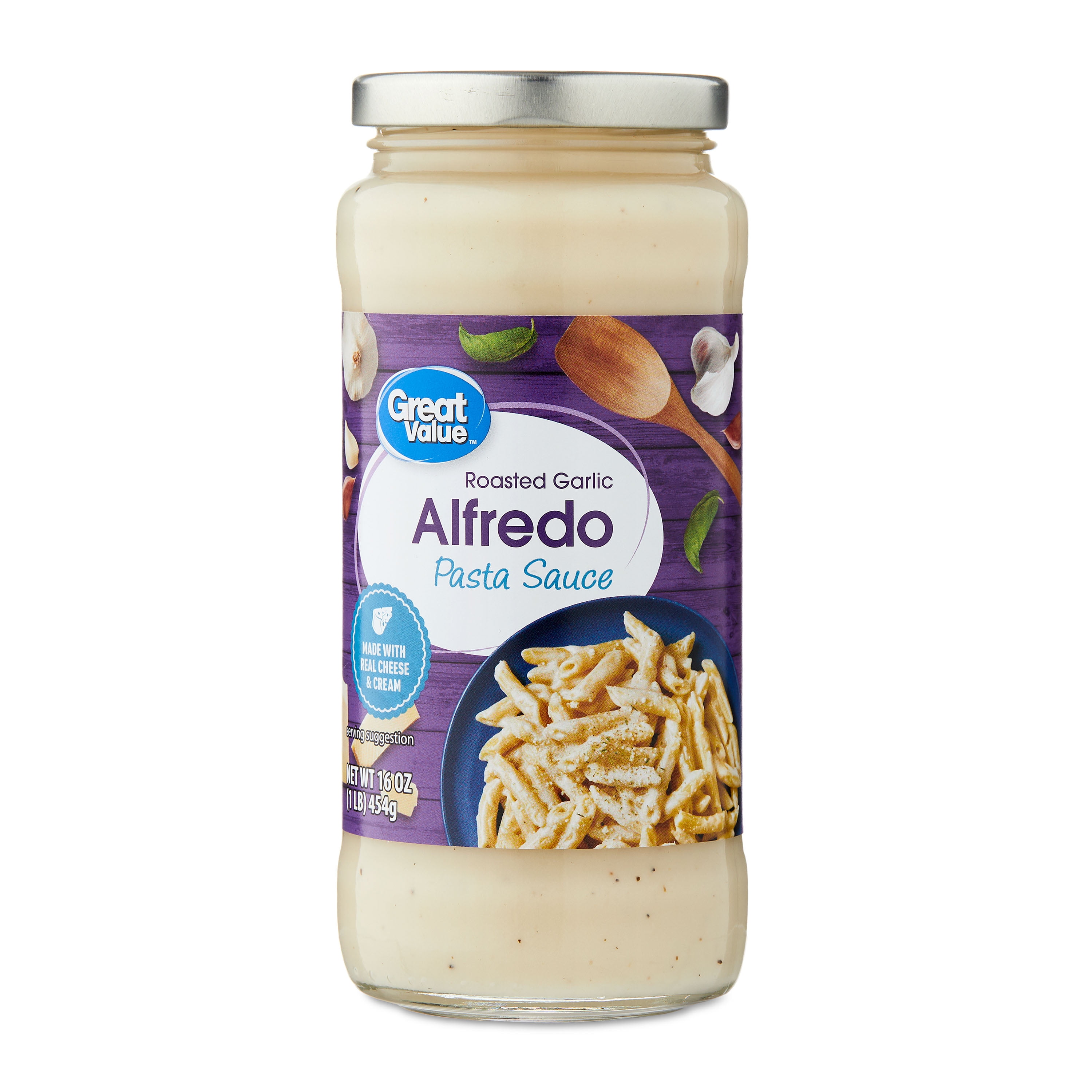 (12 pack) Great Value Roasted Garlic Alfredo Pasta Sauce, 16 oz