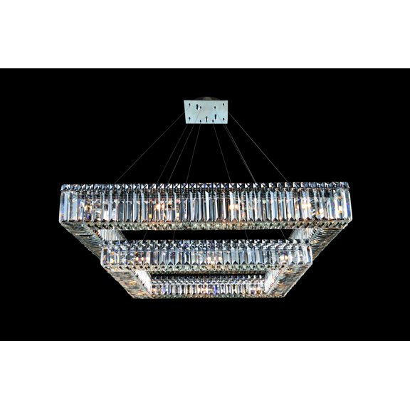 11781-010-FR001-Allegri Lighting-Quadro - Twenty-Eight Light Square 2-Tier Pendant   Chrome Finish with Firenze Clear Crystal