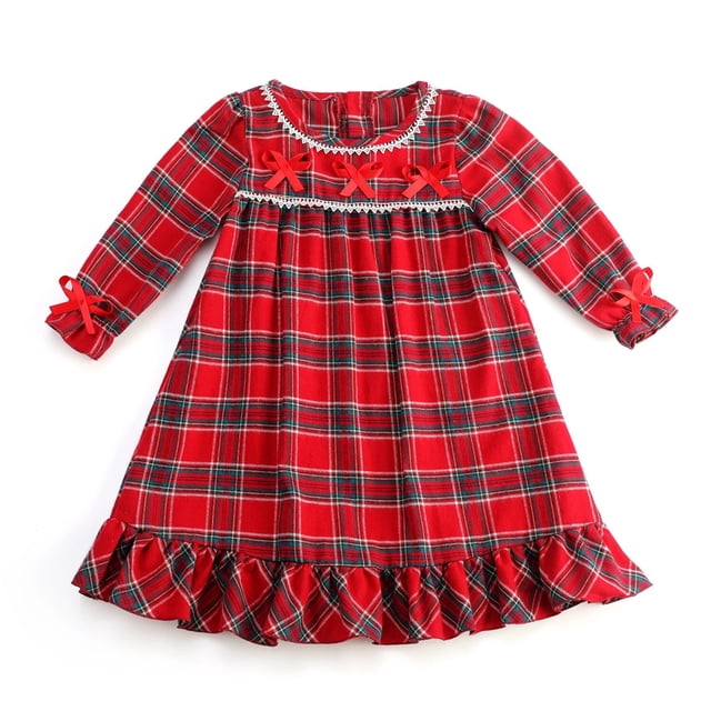 Ropa 100% de algodón para niños, pijamas de franela con estampado de cuadros rojos a juego para bebés, pijamas de invierno de manga larga con volantes para niños y niñas, pijamas de Navidad