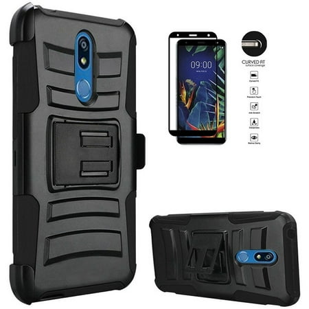 Phone Case for Straight Talk LG Solo L423DL / LG K40 / LG K12 Plus/LG X4 (2019), Heavy Duty Shockproof Holster Case Cover and Swivel Belt Clip + Tempered Glass Screen Protector