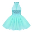 thumbnail image 2 of inhzoy Kids Girls Halter Sleeveless Sequins Mesh Splice Ballet Dance Dress Modern Dancewear Lake Blue 7-8, 2 of 8