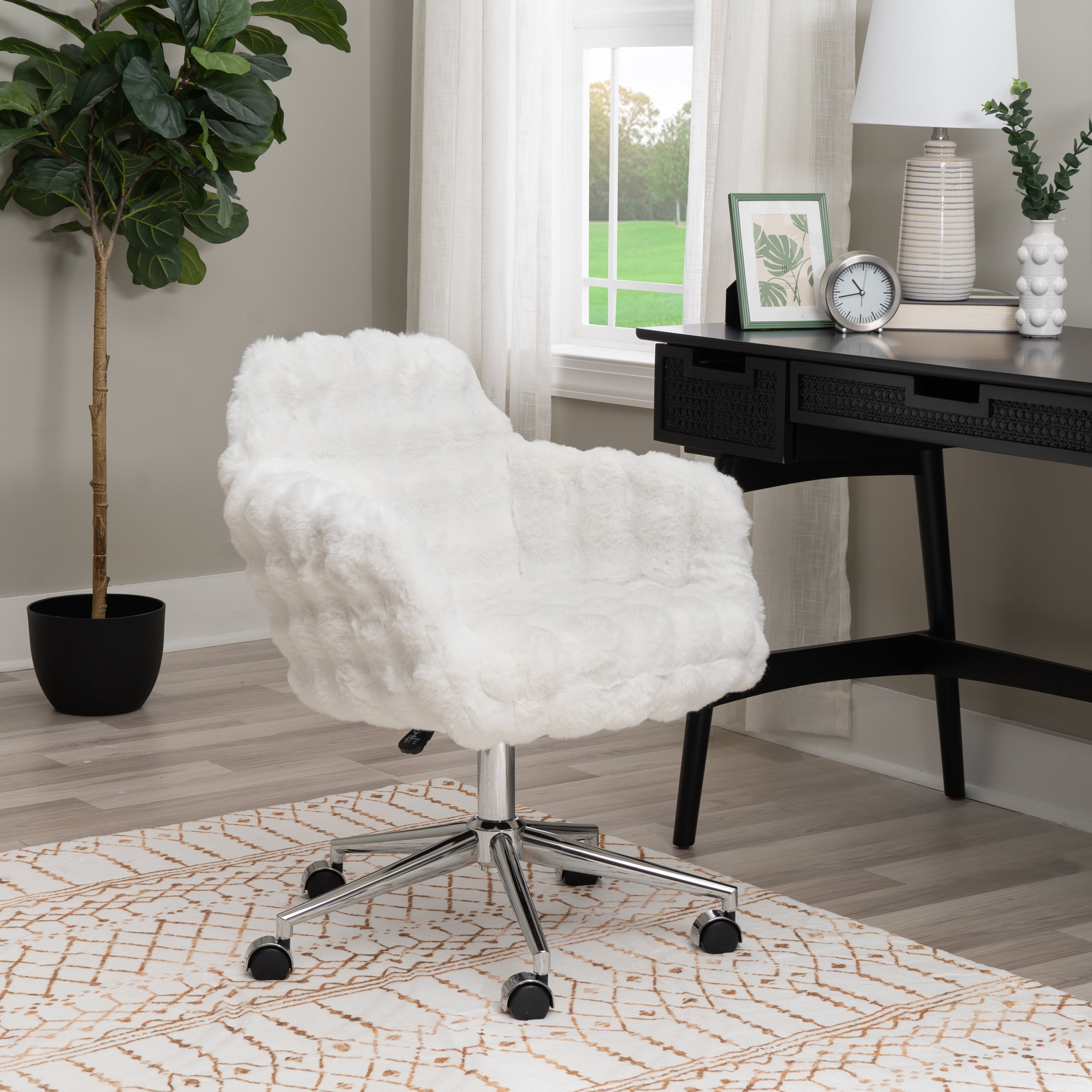 Linon Fiona Office Desk Chair with Adjustable Height and Swivel, White Cloud Bubble