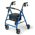 thumbnail image 1 of Andador con ruedas Medline de acero para adultos con movilidad reducida, color azul, capacidad de peso de 158 kg, ruedas de 15 cm, plegable, asas ajustables, ideal para personas mayores., 1 of 5