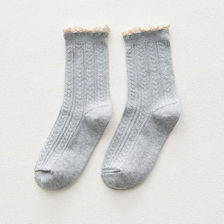 

MRULIC socks for women Women s Casual Lace Socks Knit Socks High Ankle Warm Socks Grey + One size