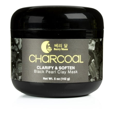 Korean Face Mask by Berry Moon, Anti-aging Charcoal Clay Mask for oily skin, congested T-zone, blackheads, enlarged pores, dark spots. With Vitamin C and Green Tea. Large 5oz (Best Thing For Spots And Blackheads)