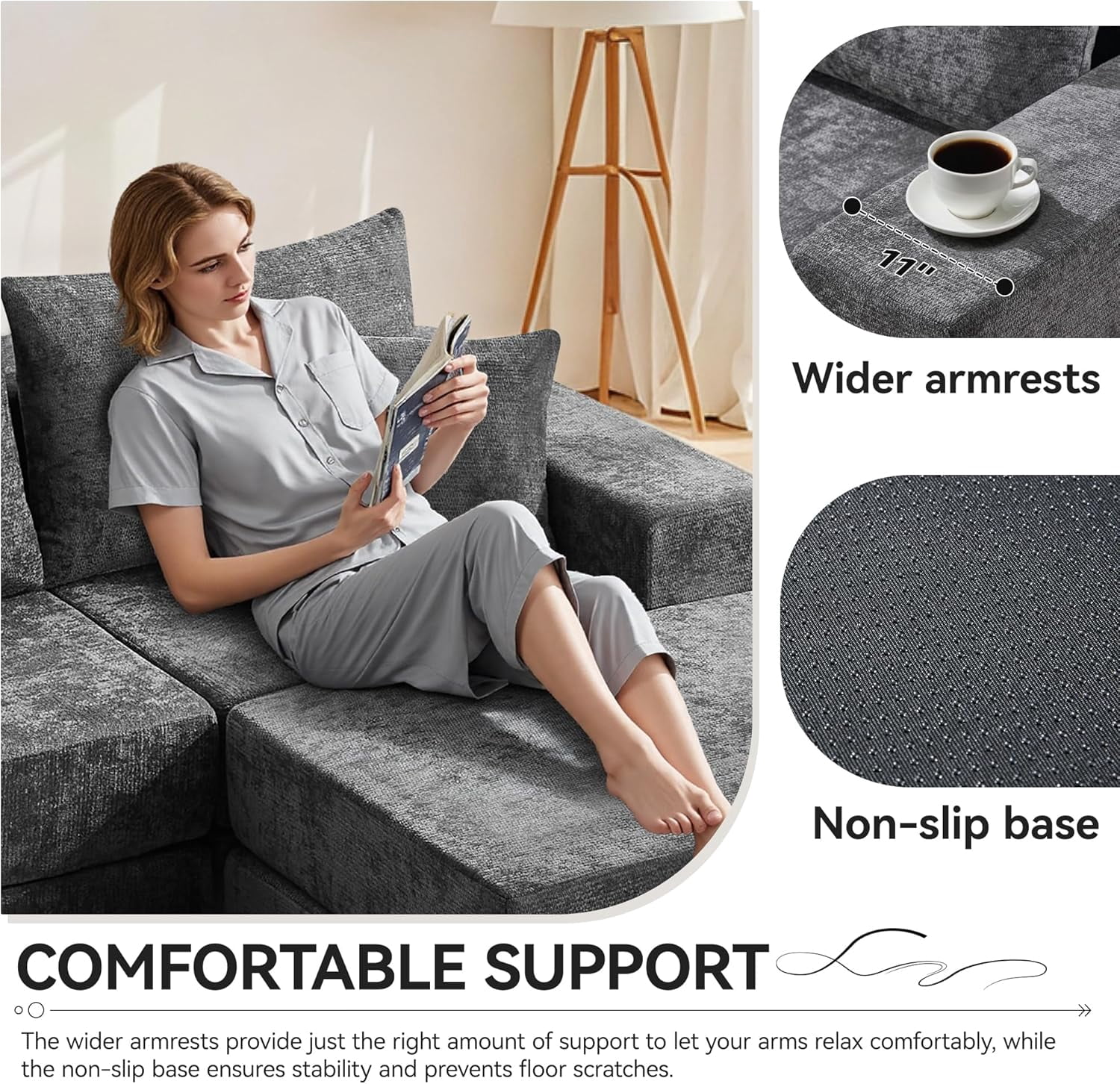 79" Boneless Cloud Loveseat Sofa with Ottoman, Modular Chenille Convertible Floor Couch Bed, No Assembly, Dark Gray