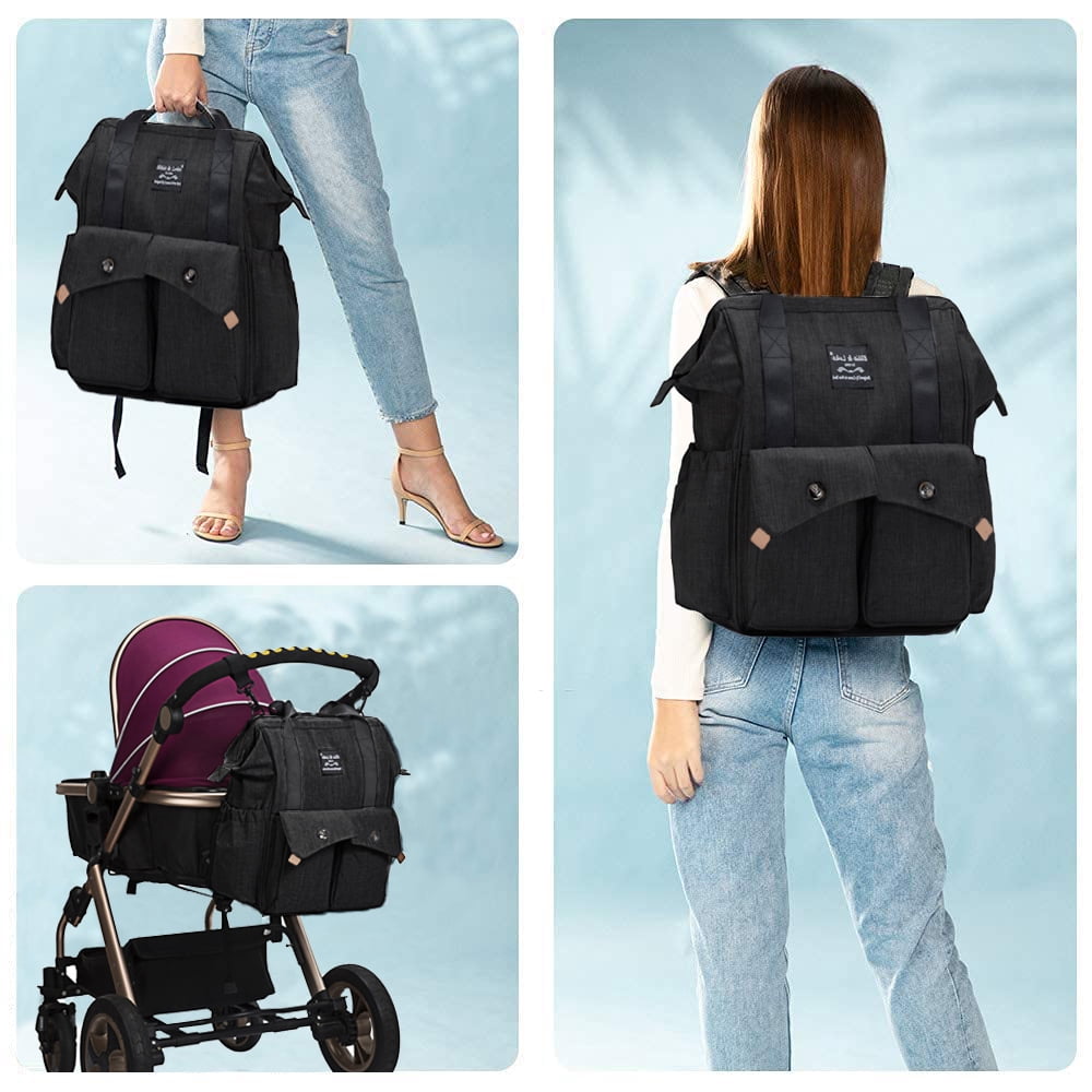 Diaper Bag Backpack with Changing Pad, Insulated Pocket Large Capacity Stroller Organizer Bag Black