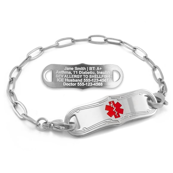 MedicEngraved Stainless Steel Custom Medical Alert Bracelet - 4mm Paperclip Link