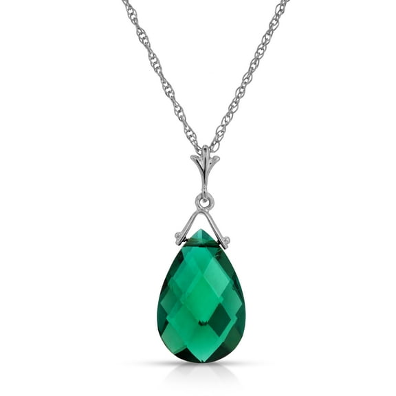 Galaxy Gold 14K Solid White Gold 18" Necklace with Lab-Grown Briolette Checkerboard Cut Emerald, 14"-24" Sizes, May Birthstone, Symbol of Renewal