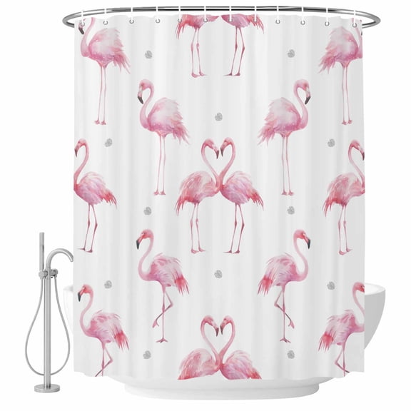 Pink Flamingo Shower Curtain Set - 48" x 72" Washable Bathtub Curtain with 12 Hooks, Summer Tropical Animals Waterproof Fabric Stall Shower Curtains for Bathroom/Bathtub Décor