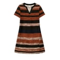 thumbnail image 4 of DHFJKG Summer Dresses For Women Notch V Neck Loose Fit Short Sleeve Striped Mini Sundress Beach Vacation Clothes Cozy Dresses, 4 of 4
