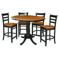 thumbnail image 3 of 36" Round Solid Wood Counter Height Extension Dining Table with 12" Leaf and 4 Emily Counter Height Stools in Black / Cherry by International Concepts, 3 of 4
