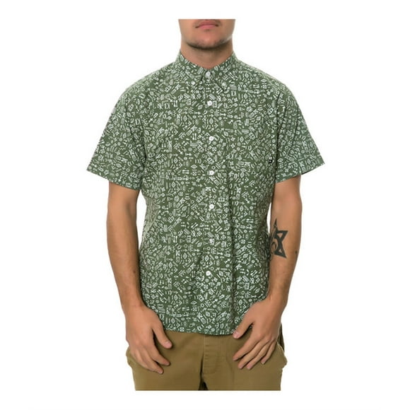Fourstar Clothing Mens The Ishod SS Button Up Shirt, Green, Small