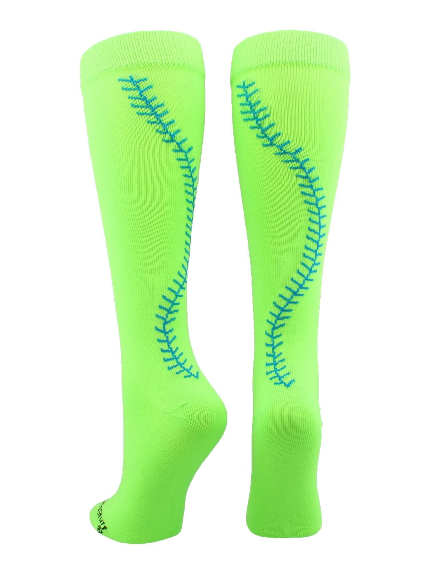Softball Socks with Stitches Over the Calf (Neon Green/Electric Blue