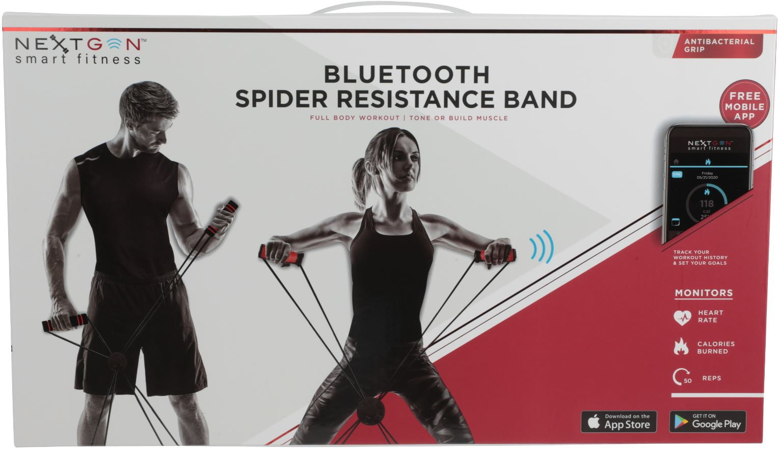 NextGen Smart Fitness Bluetooth Spider Cross Resistance Band with Molded Finger Assist Grips and Free App to Track your Workout Walmart