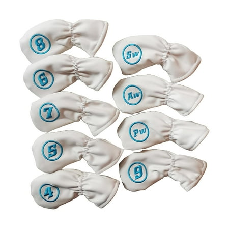 9x Waterproof Golf Club Iron Cover Headcover universal - White, 16x7x1cm