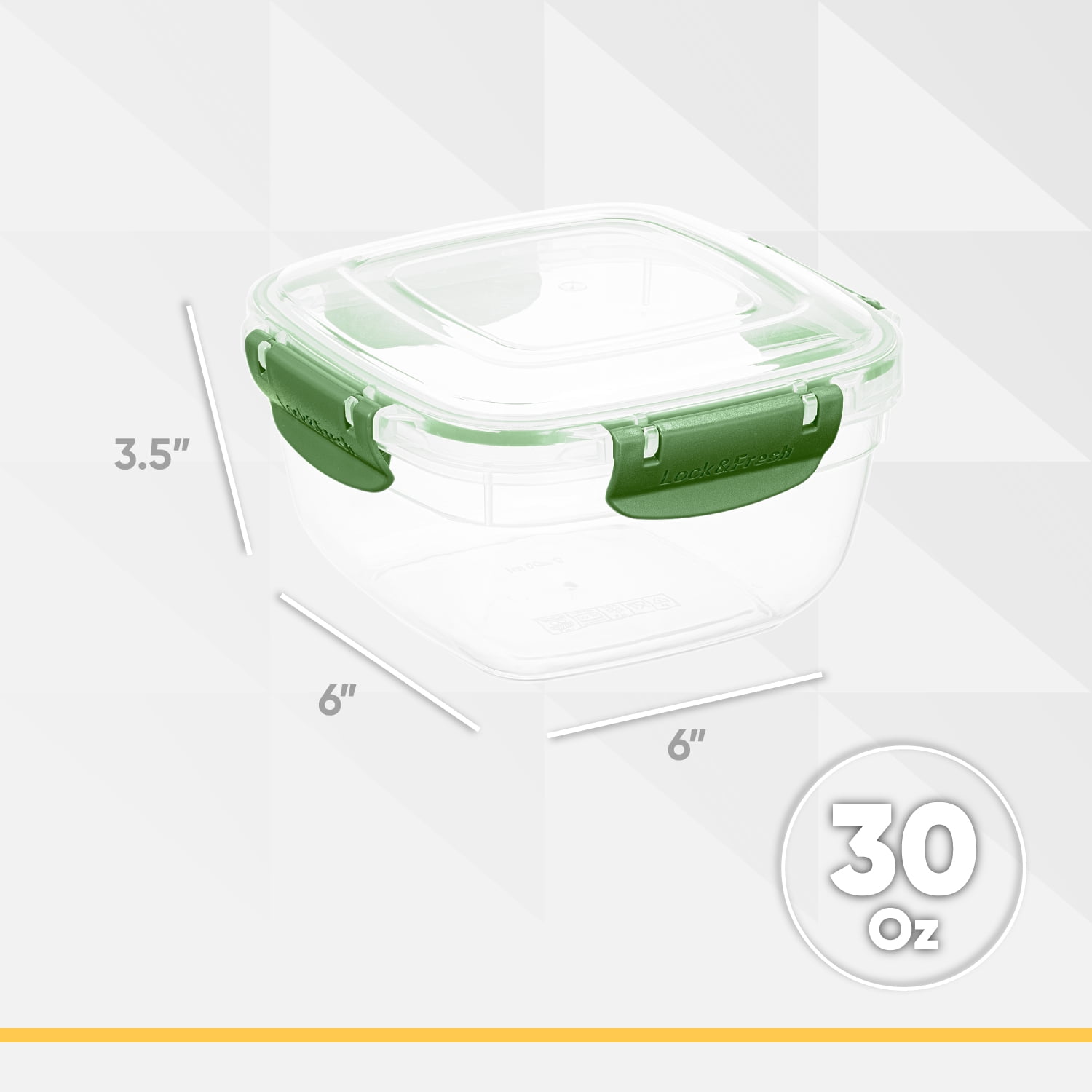 Superio Lock and Fresh Airtight Food Storage Containers with Lids for Kitchen Pantry Organization , BPA Free, Lunch, and Meal Prep Plastic Containers, 30 oz. Square Sealed Container, Green, 6 pack