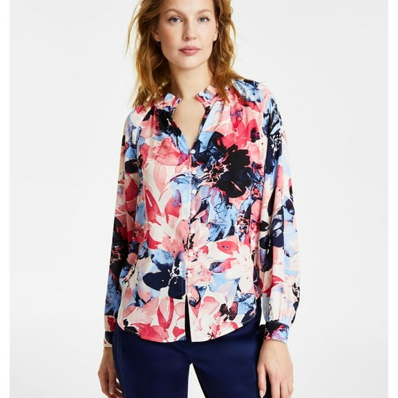 Jones New York Womens Floral Button Down Blouse, Multicoloured, Petite, PM