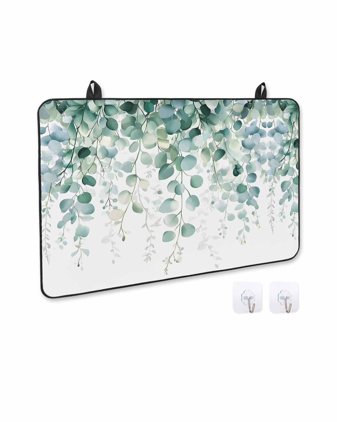 nqOlkjepod Large Induction Cooktop Protector Mat 24"x21", Eucalyptus Leaves Stove Top Covers for Electric Stove, Green Botanical Summer Spring Leaves Stove Burner Cover Mats, Glass Top Stove Cover
