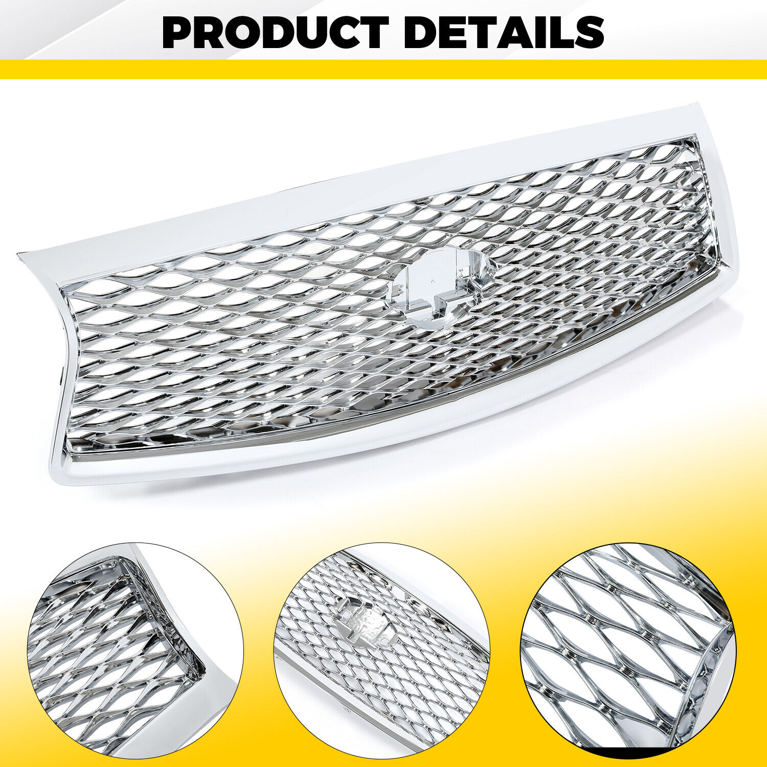 TOM AUTO PARTS Front Upper Grille – Chrome/Black – For Infiniti Q50 2018-2023 Base Models W/ HOLE