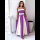 thumbnail image 5 of Vestido con Tirantes Finos y Colores Contrastantes para Mujer, Elegante, de Cintura Alta y con Aberturas Laterales. Violeta Oscuro L, 5 of 7