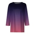 thumbnail image 5 of 3/4 Sleeve Tops for Women Graphic T-shirts Aesthetic Printed Round Neck Fall Spring Plus Size Casual Tee Shirts (XL, Purple), 5 of 5