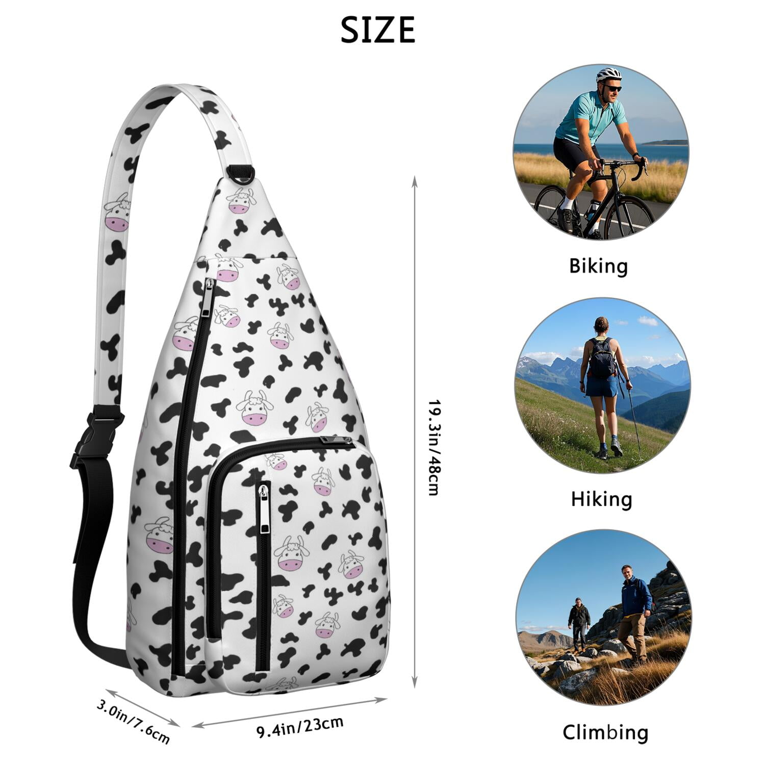 Vintage Highland Cow Print Sling Backpack – Cute Farmhouse Floral Cow Crossbody Bag for Women & Men, Lightweight Hiking Daypack