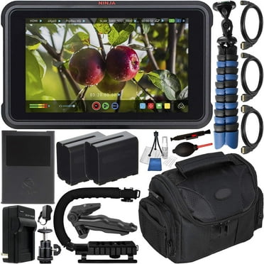 Atomos Ninja V 5" 4K HDMI Recording Monitor with Deluxe Accessory Bundle Includes: 2X Extended Life NP-F975 Batteries with Charger; Micro, Mini, Standard HDMI Cables; Action Grip Stabilizer & More