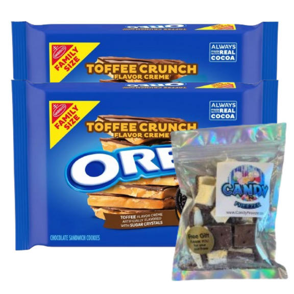 Candy Freezer O-R-E-O Toffee Crunch Cookies Family Size 18.71 oz (Pack of 2) with Freeze Dried Ice Cream Bites (Toffee Crunch Flavor) Candy