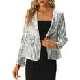 thumbnail image 1 of INSPIRE CHIC Veste Femme Paillettes Col Châle 1 Bouton Manches Longues Fête TG Argent, 1 of 5