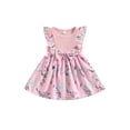 thumbnail image 1 of Kmbangi Robe Longue à Manches Volantes avec Nœud Papillon, Col Rond Imprimé Fleuri Robe Trapèze pour Bébé Enfants Fille Été 6M-4Y, 1 of 9
