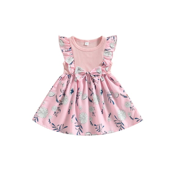 Bagilaanoe Toddler Baby Girl Summer Dress Flower Print Ruffle Fly Sleeve A-line Dresses 6M 12M 18M 24M 3T 4T Kid Patchwork Skirt