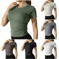 thumbnail image 3 of Besolor Crop Tops for Women Short Sleeve Ruched Slim Fitted Stretch Comfy Summer Casual Tees Tshirt, 3 of 6