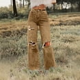 thumbnail image 2 of Y2k Frayed Raw Hem Ripped Distressed Jean Ankle Denim Pants with Pockets High Waisted Straight Leg Jeans Travel Cropped Pants Cowgirl Outfits Trendy Stretchy Baggy Jean Boyfriend Jeans for Women, 2 of 5