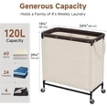thumbnail image 5 of StorageWorks 3 Section Large Laundry Hamper, 120L Rolling Laundry Sorter Cart with Wheels, Beige, 5 of 8