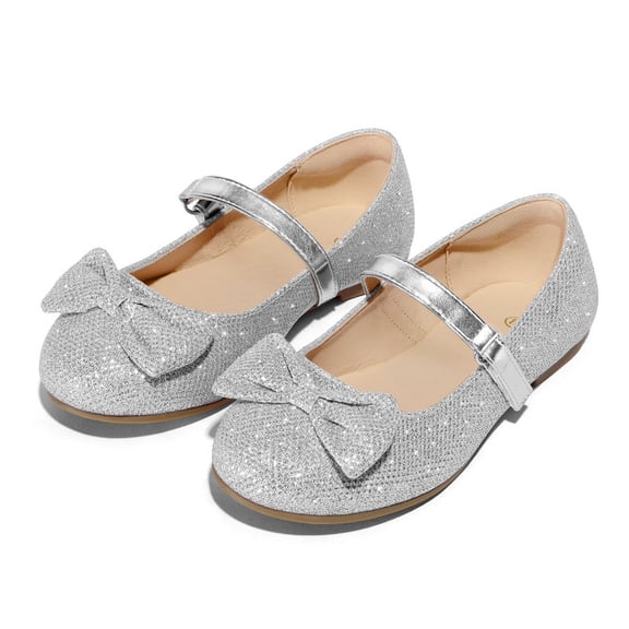 Kushyshoo Girl's Silver Glitter Ballet Flats Soft Mary Jane Dress Party Shoes Non-Slip 11M