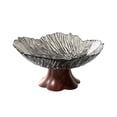 thumbnail image 2 of Faux Wood Grain Pedestal Serving Bowl, Clear Petal Shape Plastic, Vintage Style Fruit, Candy and Snack Bowl With Raised Base for Table or Home Kitchen, 2 of 6