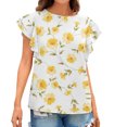thumbnail image 2 of Hauts d'Été Grande Taille pour Femmes Mode Décontractée Col Rond à Volants Manches Courtes Imprimé Blouse Pull Col en V T-Shirt Femmes en Solde, 2 of 6