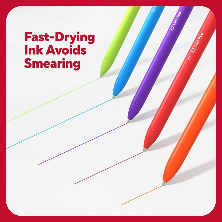 TRU RED Staples Retractable Quick Dry Gel Pens, Medium Point, 0.7mm, Black, 24/Carton (TR54498-CCVS