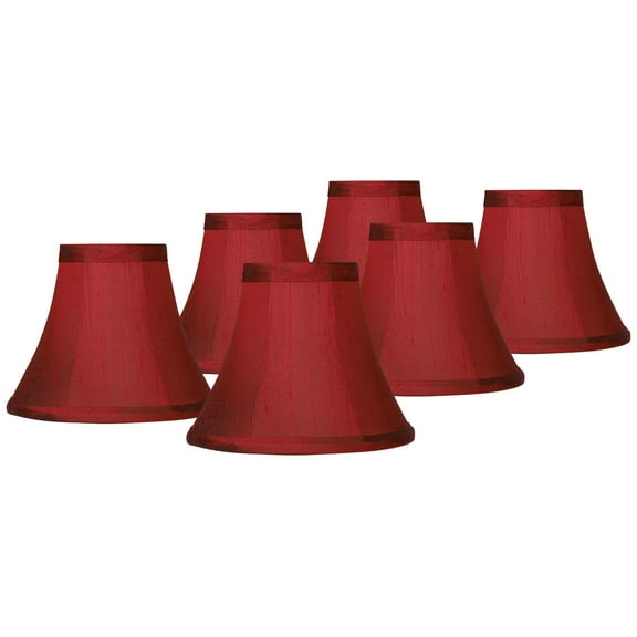 Springcrest Set of 6 Bell Lamp Shades Deep Red Faux Silk Small 3" Top x 6" Bottom x 5" High Candelabra Clip-On Fitting