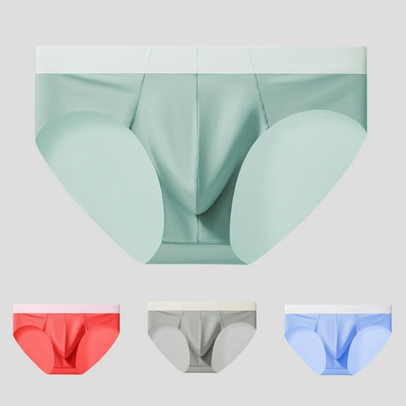 zeranth Men Briefs Mid-rise Elastic Waistband U-convex Panties Patchwork Color Ice Silk Seamless Underwear Daily Wear