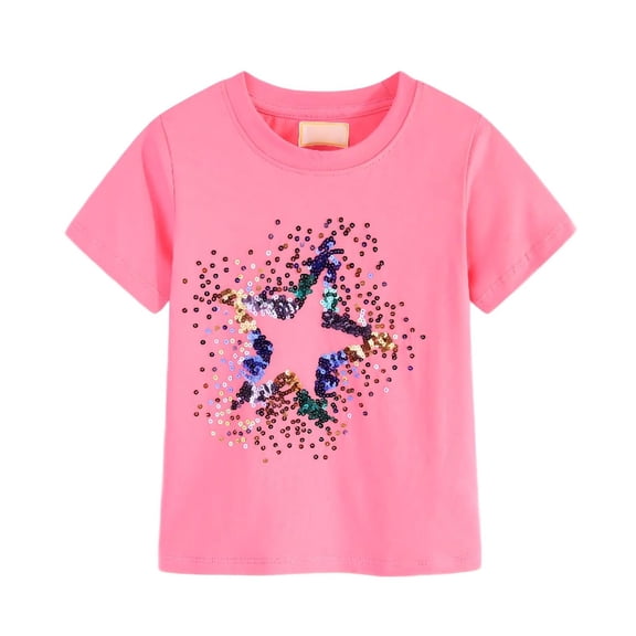 Mercatoo Kids Girls Short Sleeve T Shirt Sparkly Sequin Star Trendy Cute Tee Tops Summer Lightweight Cozy Pullover Shirts