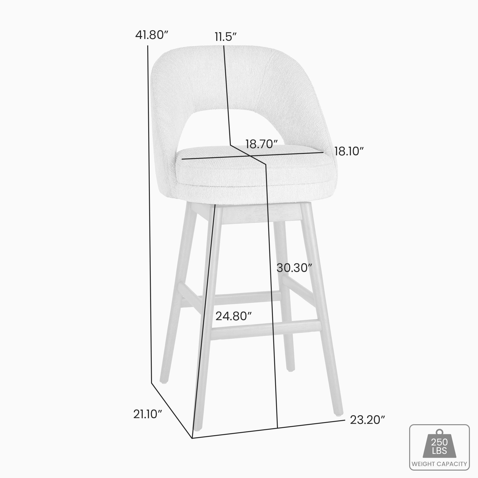 Adrian Gray Solid Wood Upholstered 30" Bar Height Swivel Barstool with Morning Fog Fabric Seat - Set of 2